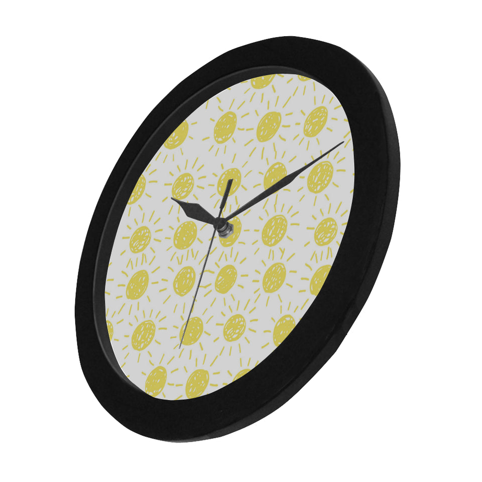 hand drawn sun pattern Elegant Black Wall Clock