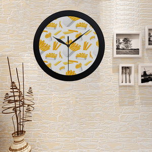 French fries white paper box pattern Elegant Black Wall Clock