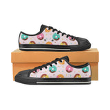Donut pattern glaze pink background Men's Low Top Canvas Shoes Black