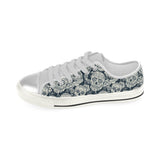 Sugar skull black white pattern Women's Low Top Canvas Shoes White