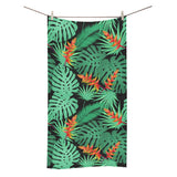heliconia flower palm monstera leaves black backgr Bath Towel
