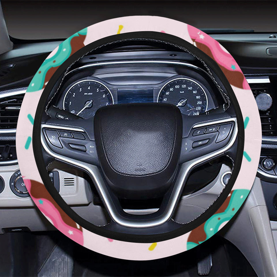 Donut pattern glaze pink background Car Steering Wheel Cover