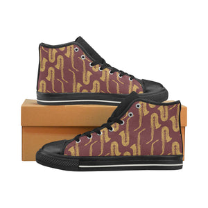 Hand drawn gold saxophone red background Women's High Top Canvas Shoes Black