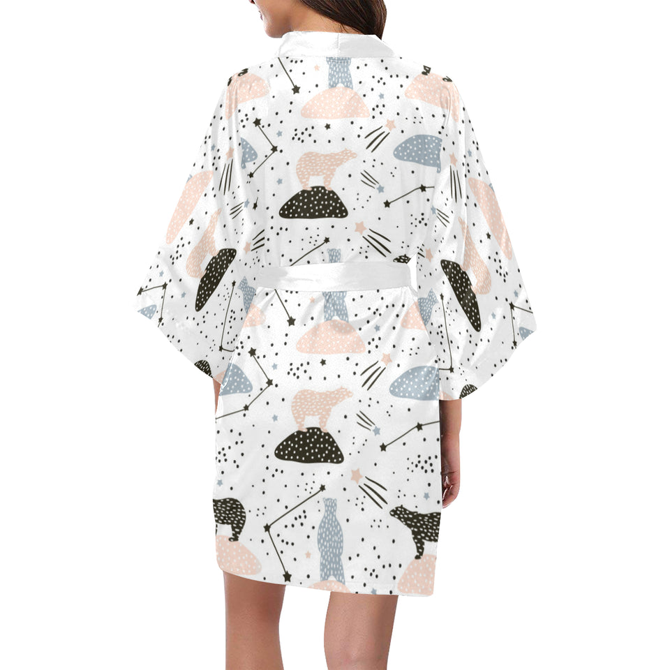 Polar bears star poka dot pattern Women's Short Kimono Robe
