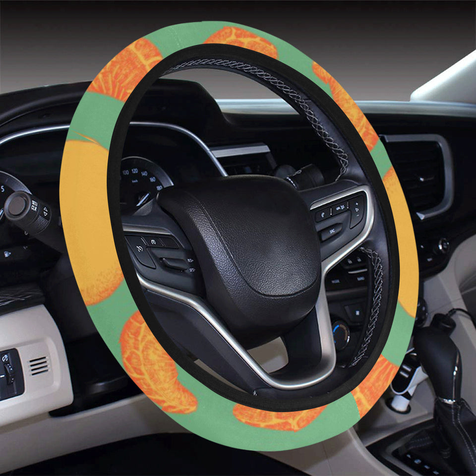 orange fruit pattern green background Car Steering Wheel Cover