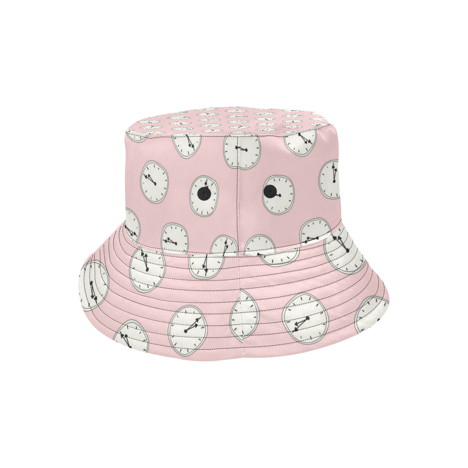 Clock pattern pink blackground Unisex Bucket Hat