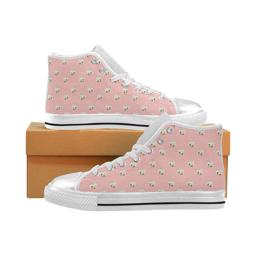 Cute hamster cheese pattern pink background Women's High Top Canvas Shoes White