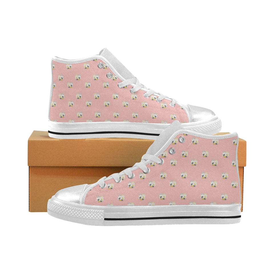 Cute hamster cheese pattern pink background Women's High Top Canvas Shoes White