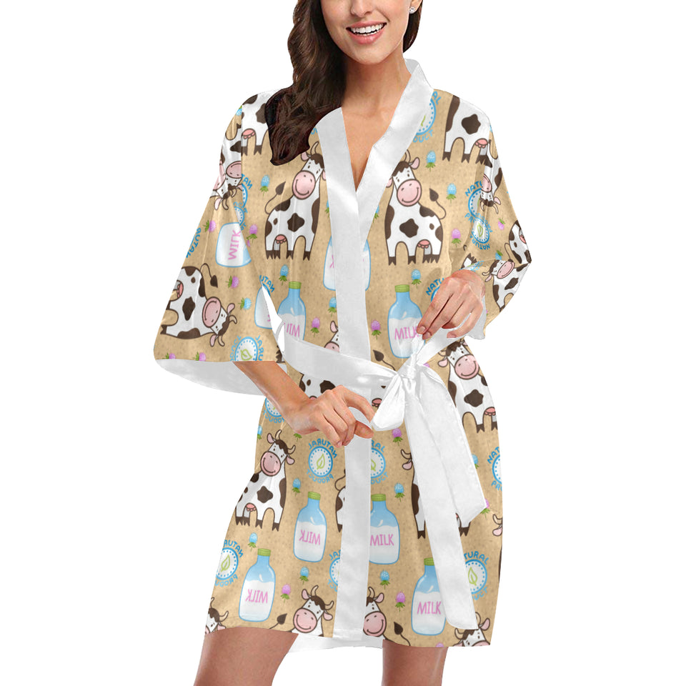 Cow bottle of milk pattern Women's Short Kimono Robe