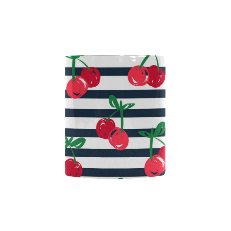 Hand drawn cherry pattern striped background Morphing Mug Heat Changing Mug
