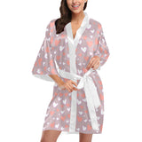 coral white heart pattern Women's Short Kimono Robe