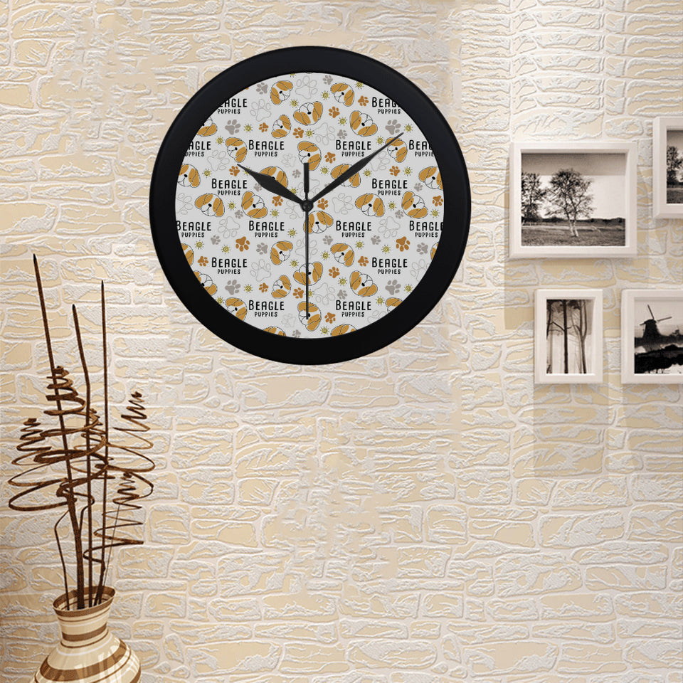 Cute beagle dog pattern background Elegant Black Wall Clock