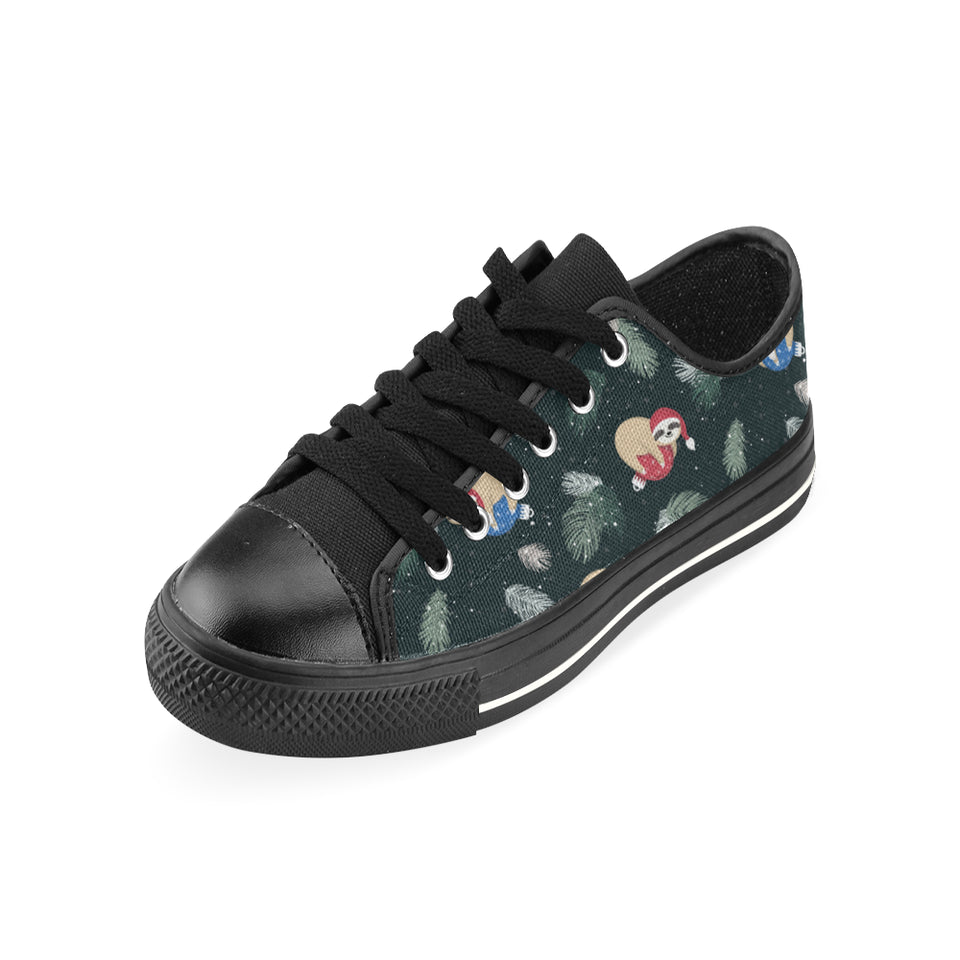 Cute sloths sleeping christmas ball santa hat patt Men's Low Top Canvas Shoes Black