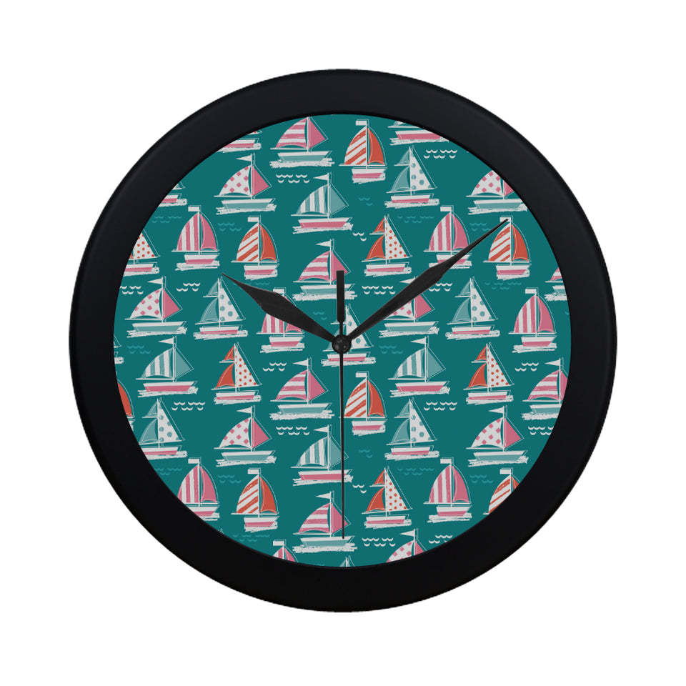 Cute sailboat pattern Elegant Black Wall Clock