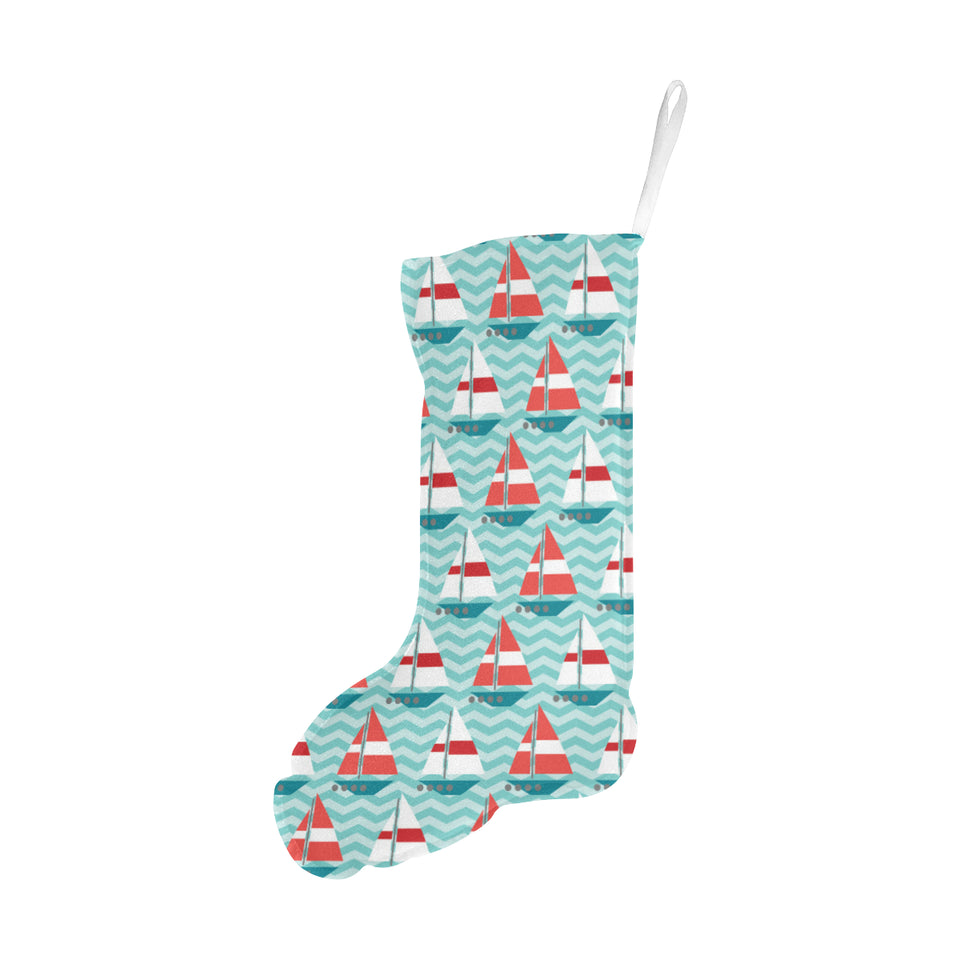 Red White sailboat wave background Christmas Stocking