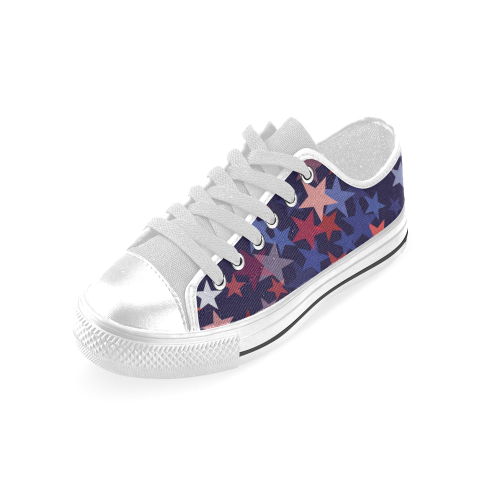 Red blue star pattern Men's Low Top Shoes White