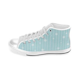Snowflake pattern blue stripe background Men's High Top Canvas Shoes White