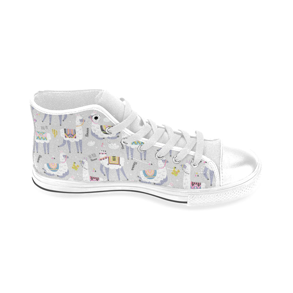 Cute Llama Alpaca pattern Men's High Top Canvas Shoes White