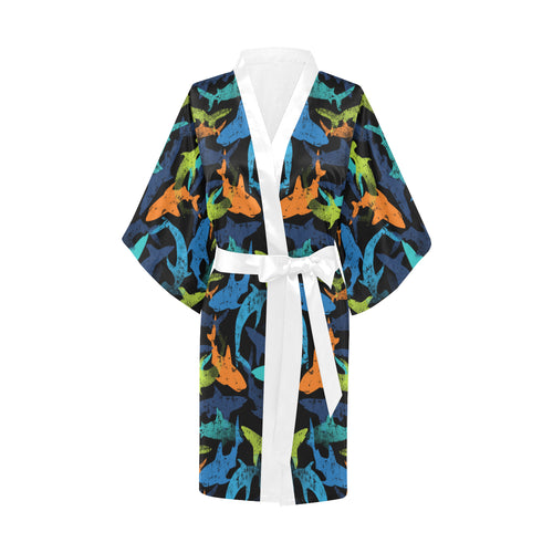 Colorful shark Women's Short Kimono Robe