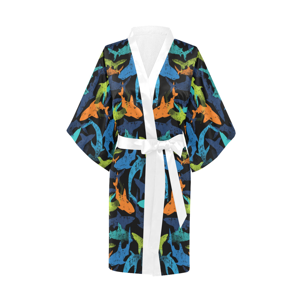 Colorful shark Women's Short Kimono Robe