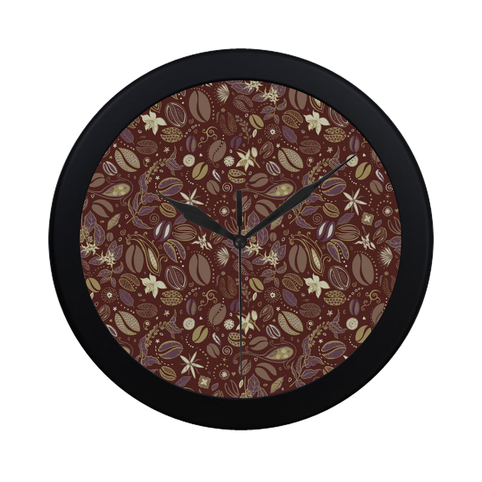 Coffee bean flower pattern Elegant Black Wall Clock