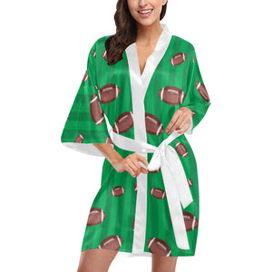 American football ball field background Women's Short Kimono Robe