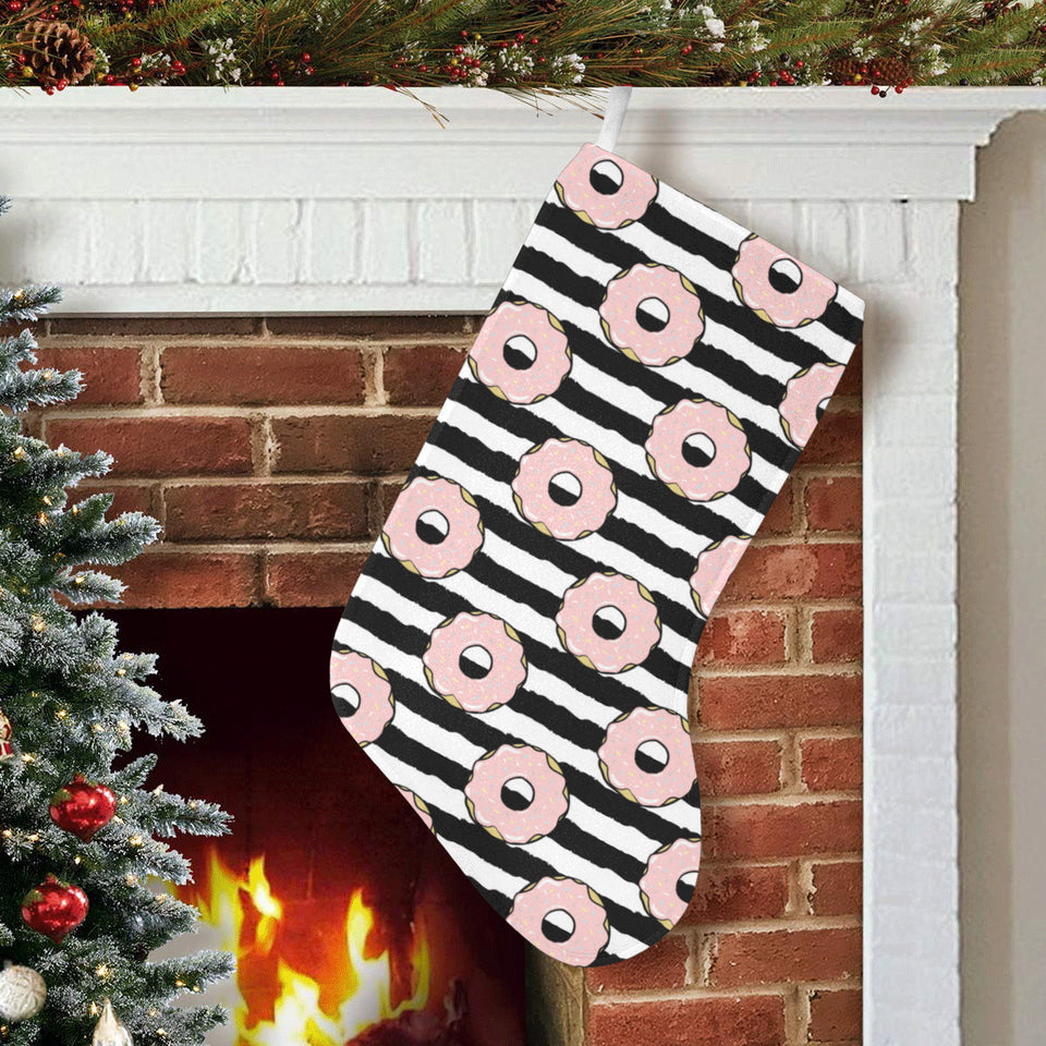 Donuts pink icing striped pattern Christmas Stocking