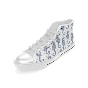 Seahorse pattern background Men's High Top Canvas Shoes White