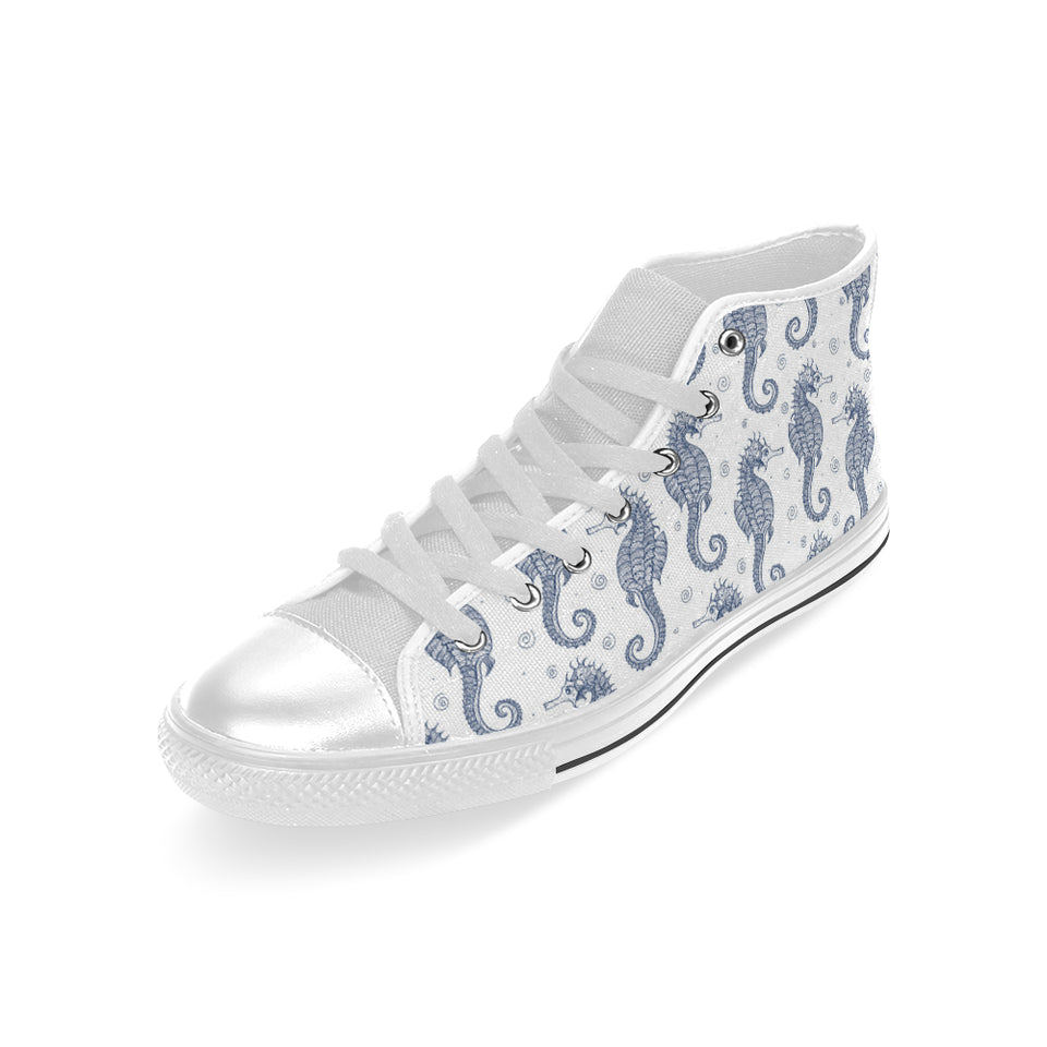 Seahorse pattern background Men's High Top Canvas Shoes White