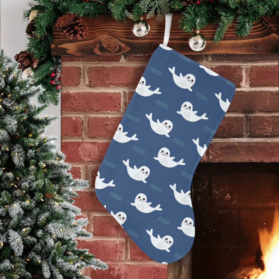 Cute white baby sea lion seal pattern Christmas Stocking