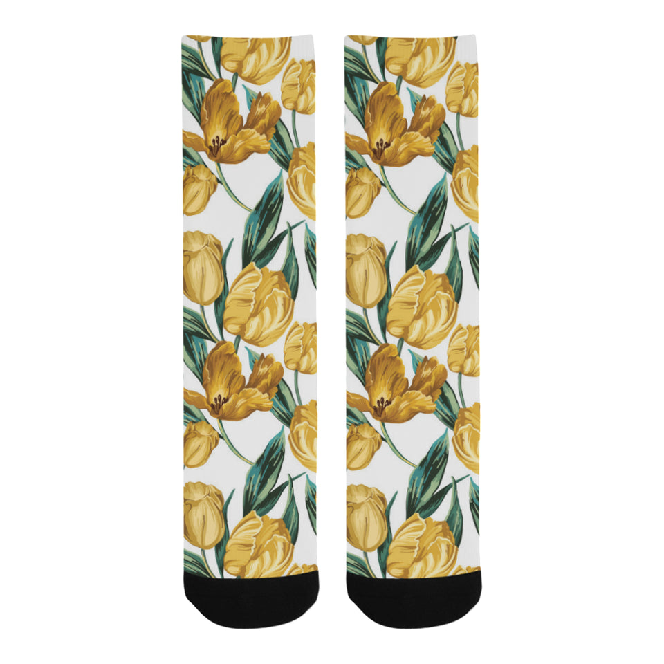 yellow tulips pattern Crew Socks
