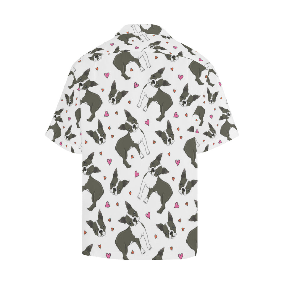 Boston terrier dog hearts vector pattern Men's All Over Print Hawaiian Shirt