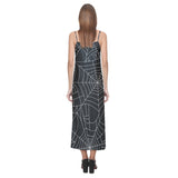 Spider web pattern Black background white cobweb V-Neck Open Fork Long Dress