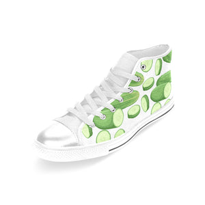 cucumber whole slices pattern Women's High Top Canvas Shoes White
