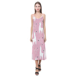 Llama Alpaca pink background V-Neck Open Fork Long Dress