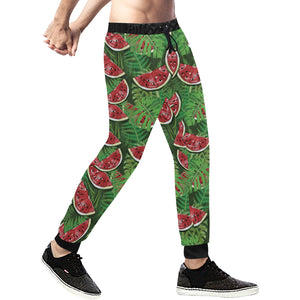 Watermelons tropical palm leaves pattern backgroun Unisex Casual Sweatpants