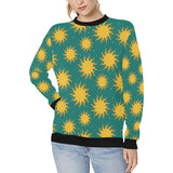 Sun green background Women's Crew Neck Sweatshirt