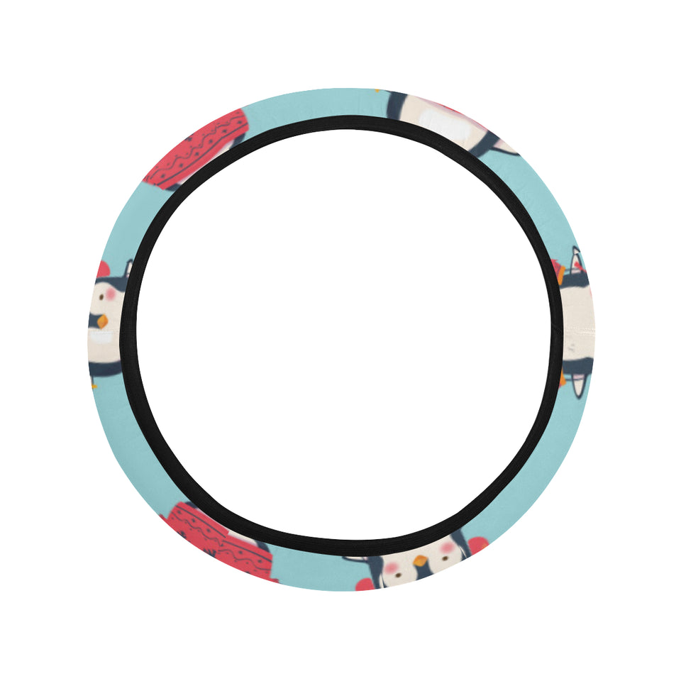 Cute penguin christmas  design pattern Car Steering Wheel Cover