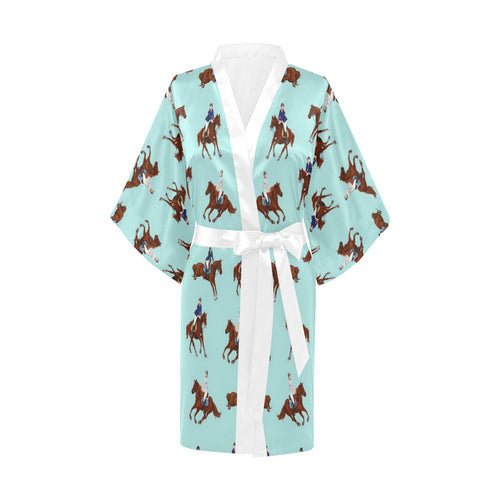 Horses running horses rider pattern Women's Short Kimono Robe