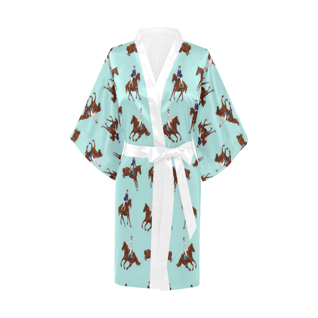 Horses running horses rider pattern Women's Short Kimono Robe