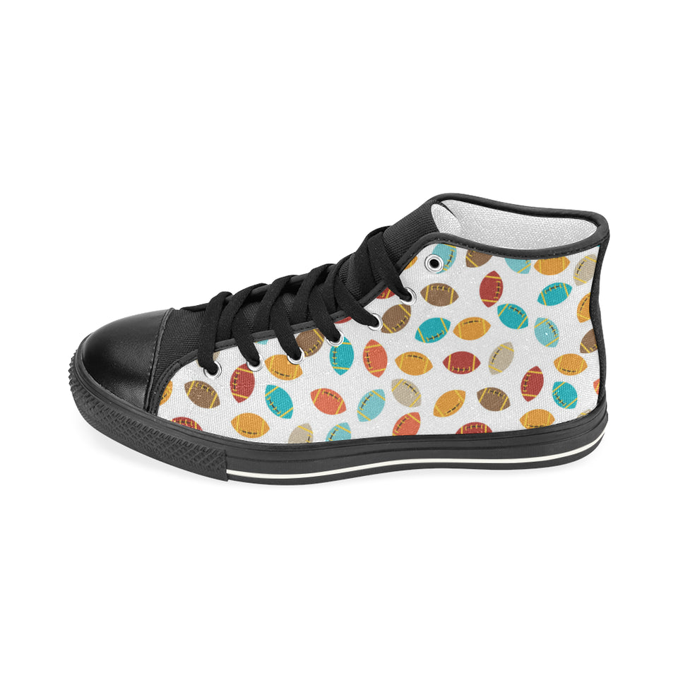 Colorful american football ball pattern Men's High Top Canvas Shoes Black