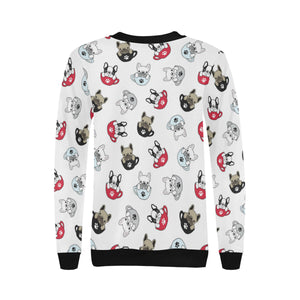 French bulldog cup paw pattern Women's Crew Neck Sweatshirt
