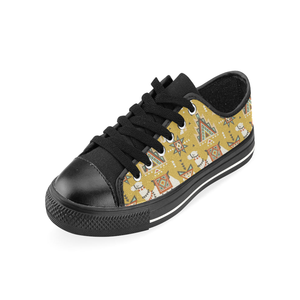 Camels ethnic motif pattern Men's Low Top Canvas Shoes Black