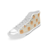 Cute brown pomeranian puppy on blue Men's High Top Canvas Shoes White