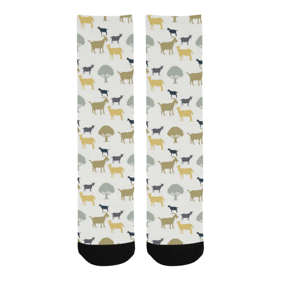 Silhouettes of goat and tree pattern Crew Socks