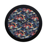Blue red dragon cloud pattern Elegant Black Wall Clock