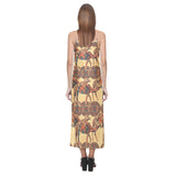 Camel polynesian tribal design pattern V-Neck Open Fork Long Dress