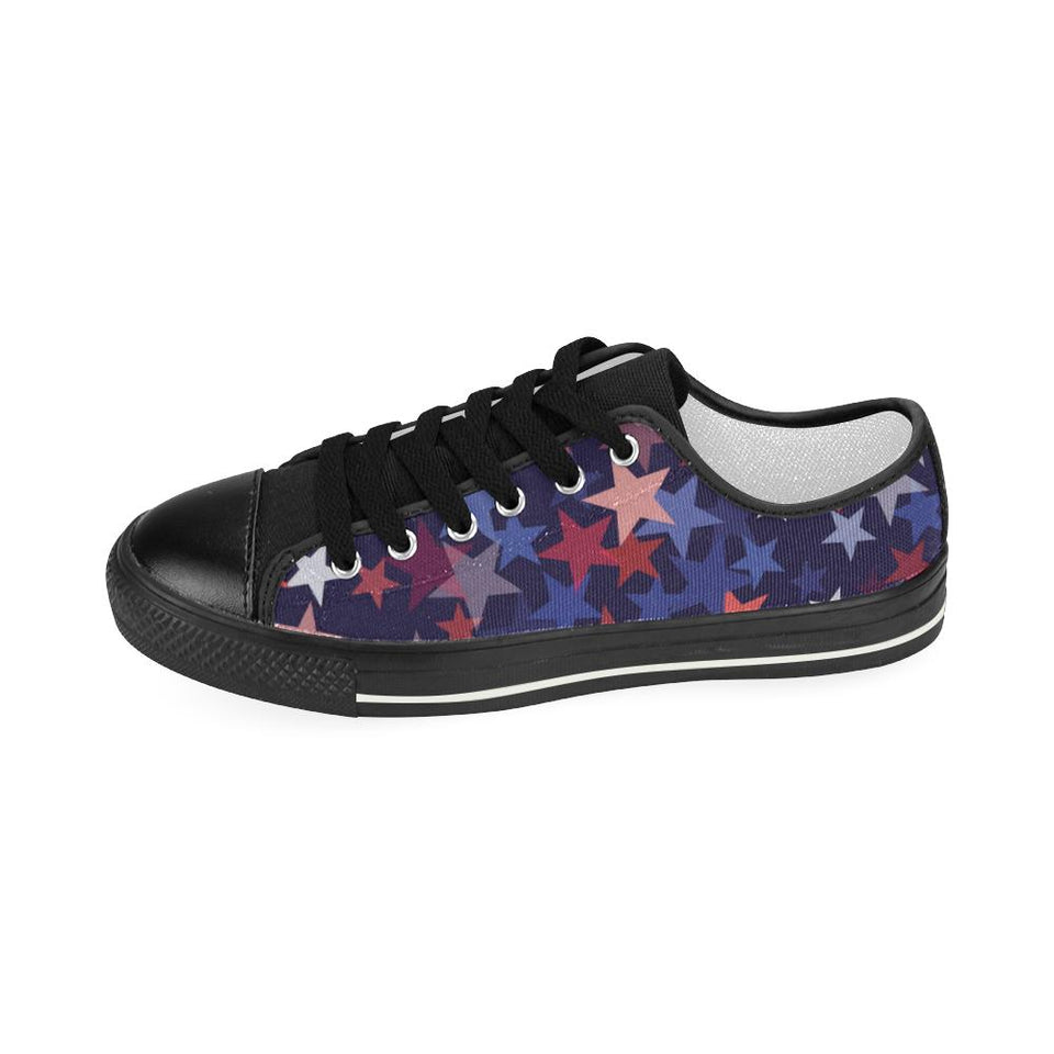 Red blue star pattern Kids' Boys' Girls' Low Top Canvas Shoes Black