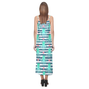 Cute octopuses heart striped background V-Neck Open Fork Long Dress