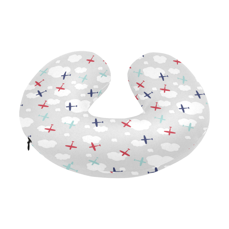 Airplane cloud grey background U-Shaped Travel Neck Pillow